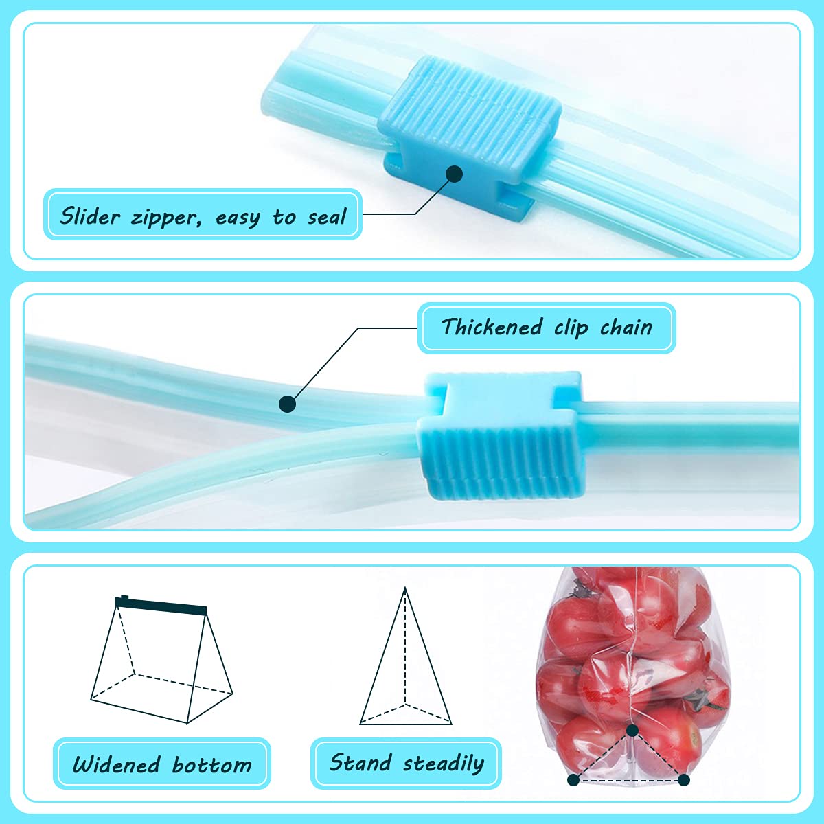 HASTHIP Storage Bags for Food and Travel with Leakproof Stand Up Design | 30 pcs BPA Free Reusable Ziplock Set