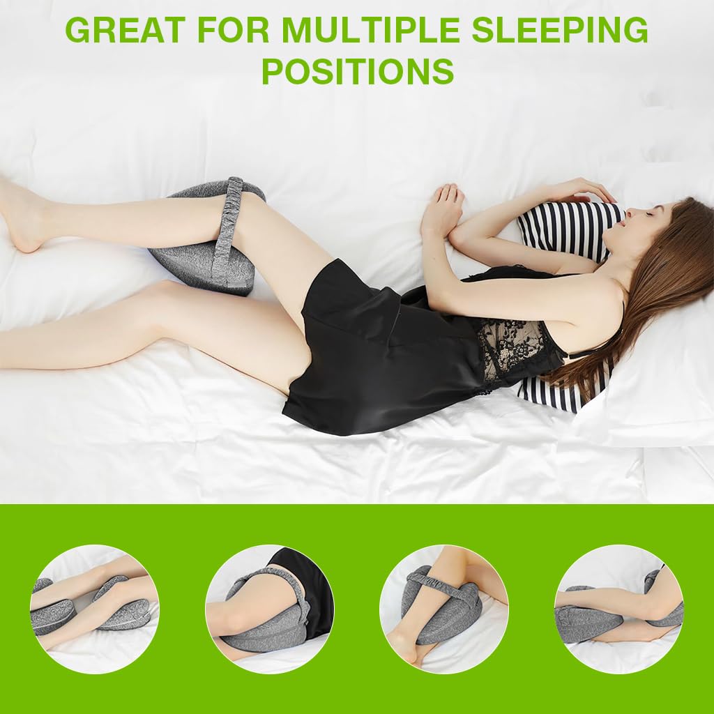 HASTHIP Knee Pillow for Side Sleepers with Ergonomic Contoured Design | 3PCS Gray Set