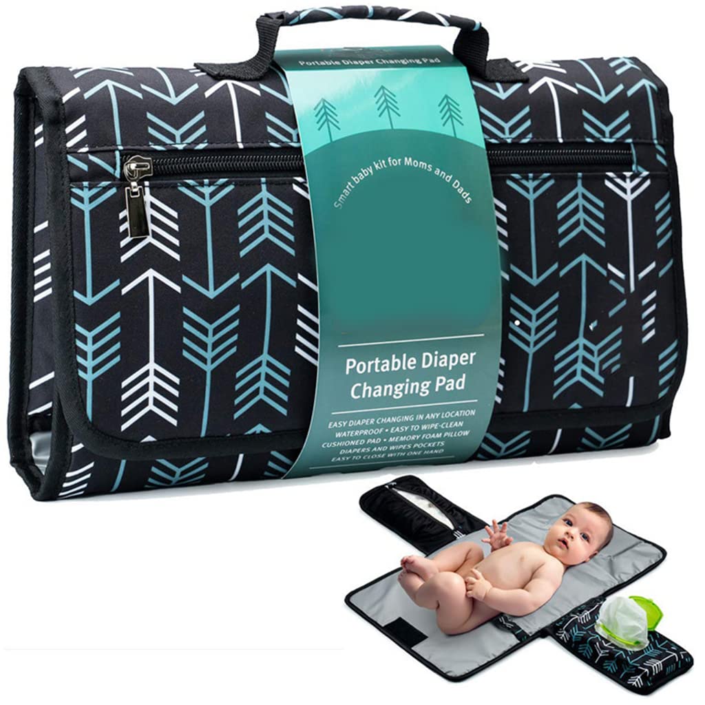 HASTHIP® Cambiador de Pañales Portátil Impermeable 2 en 1 con Bolsillos Organizadores,Almohadilla Plegable de Viaje para Bebé con Reposacabezas,Fácil Limpiar y Compacto para Bolsa