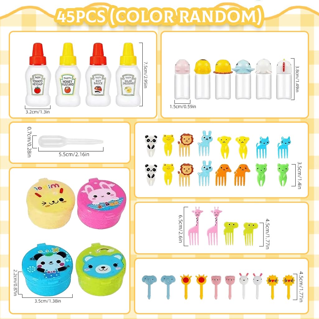 HASTHIP Mini Sauce Bottle Set for Kids with 135 pcs Fruit Forks | Portable Lunch Box Dressing Containers