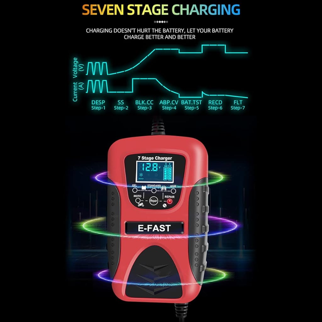 HASTHIP® Cargador de Batería de Coche 12V 6A Inteligente con Pantalla LCD, Carga Automática y Múltiples Protecciones, Mantenedor para Automóvil, Motocicleta, SUV y Más