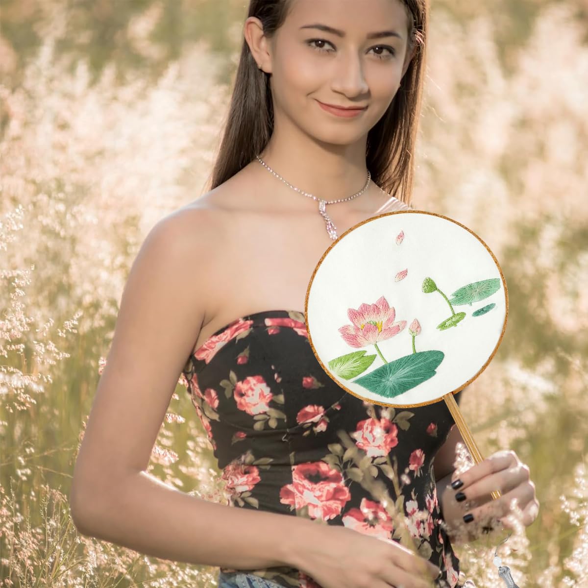 HASTHIP DIY Hand Fan Material Art Kit for Creative Embroidery with Wooden Handle and Tassel | Ideal Mother’s Day Gift