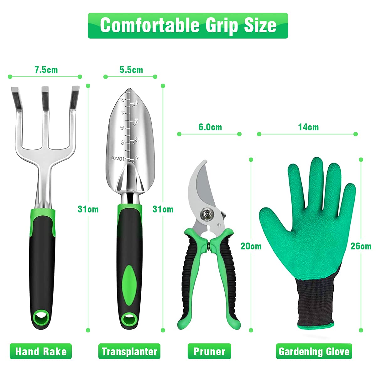 HASTHIP Garden Tools Set for Home Gardening with 12pcs Stainless Steel Spade and Pruner | Gloves Included