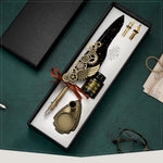 HASTHIP Feather Ink Pen Set for Calligraphy with 20 ml Black Ink & Steampunk Gear Design | Artistic Gift