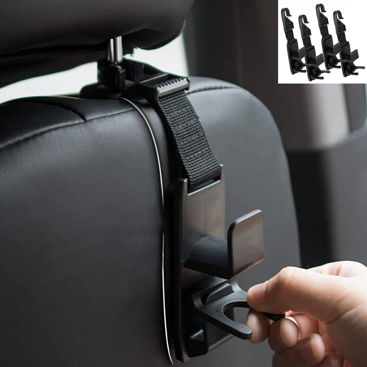 HASTHIP® Ganchos Doble para Reposacabezas de Coche,4pcs Ganchos Universales de Cuero para Asiento Trasero,Soporte Resistente hasta 8kg Organizador Coche Antideslizante Bolsos