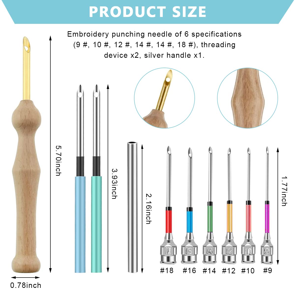 HASTHIP Punch Needle Set for DIY Embroidery and Tufting with 12PCS Needles & Wooden Handle | Ideal for Beginners and Crafts Enthusiasts