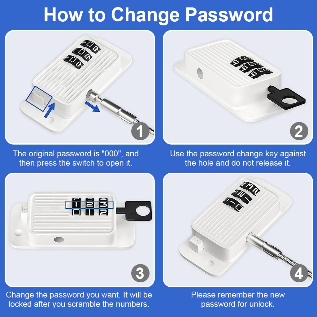 Door Lock for Kids' Safety, Fridge Lock with Password, Nail-Free Password Chain Lock, Multifunctional Cabinet Locks for Refrigerator, Cabinets and Drawers, Closets, Windows, Doors (White)