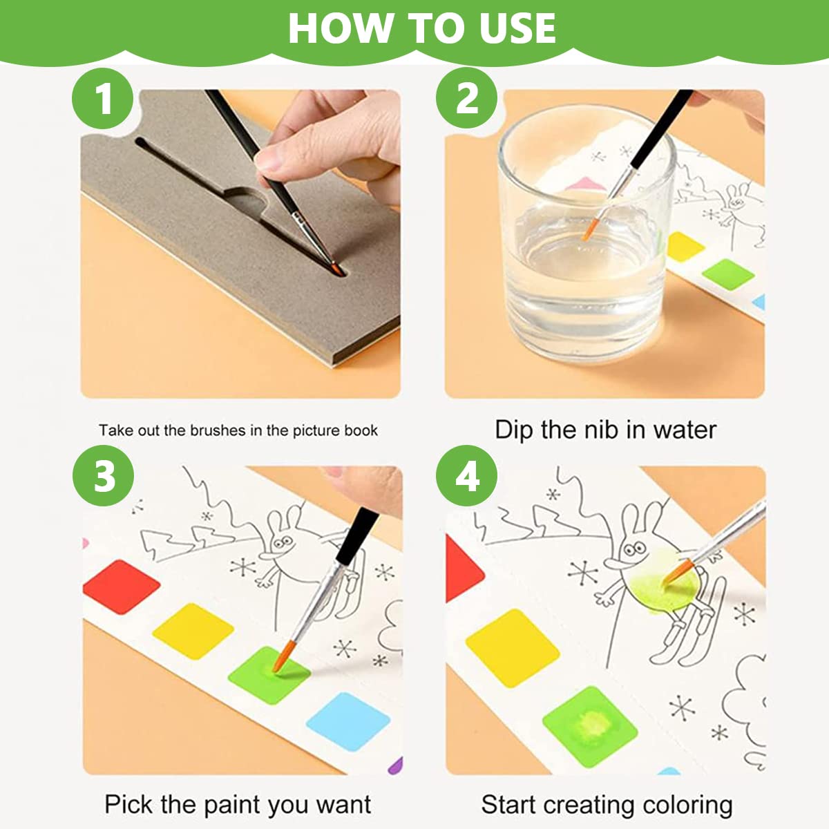 HASTHIP Magic Water Book for Kids with 20 Sheet Painting Pages and 1 Paint Brush | Creative Gift for Ages 3+