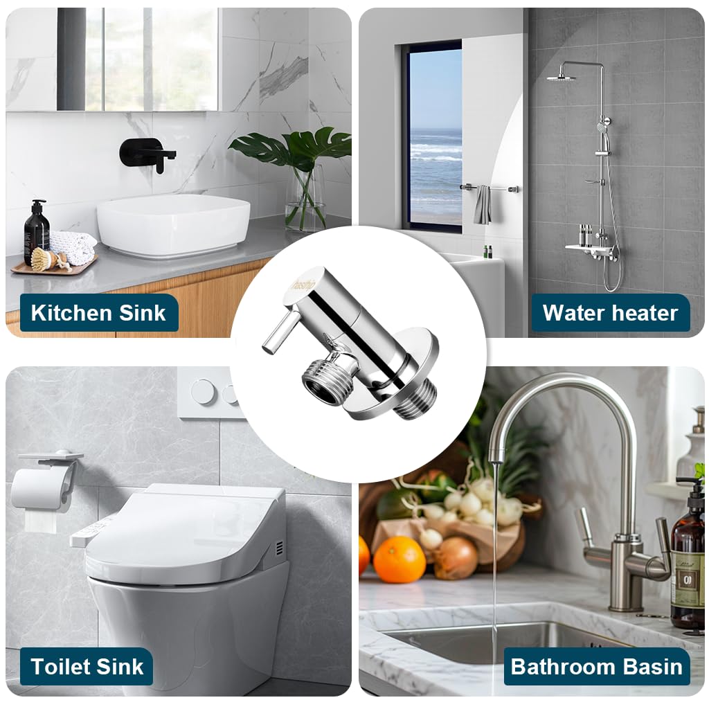 HASTHIP Angle Valve for Bathroom with Copper Core Switch and G1/2 Compatibility | 4 Pack Stainless Steel