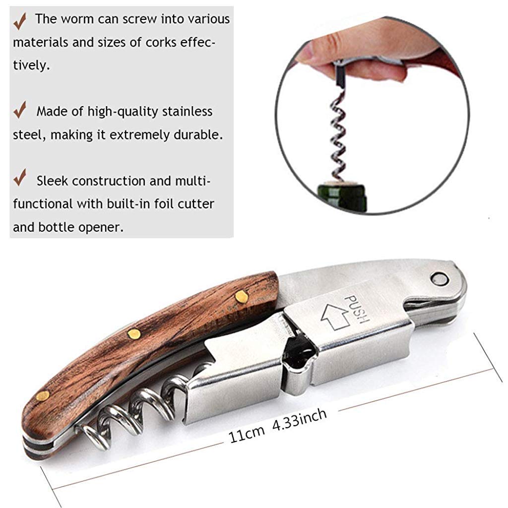 HASTHIP Waiters Corkscrew for Wine and Beer Bottles featuring 3 in 1 Opener 12 cm Stainless Steel Rosewood Handle