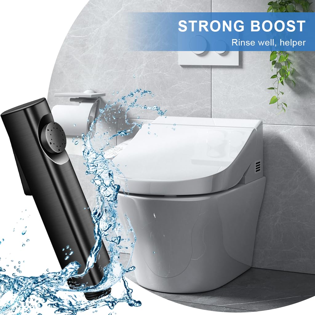 HASTHIP Faucet for Toilet with 6.6ft Spring Coiled Hose and No Drill Bracket | Pressurized ABS Spray Gun