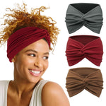 HASTHIP® HANNEA 3 Piezas de Bandas Anchas para Mujer, Banda para el Cabello Deportiva de Moda, Cinta elástica con Nudos torcidos, Turbante de dacrón para Maquillaje, Correr, Yoga y Ejercicio