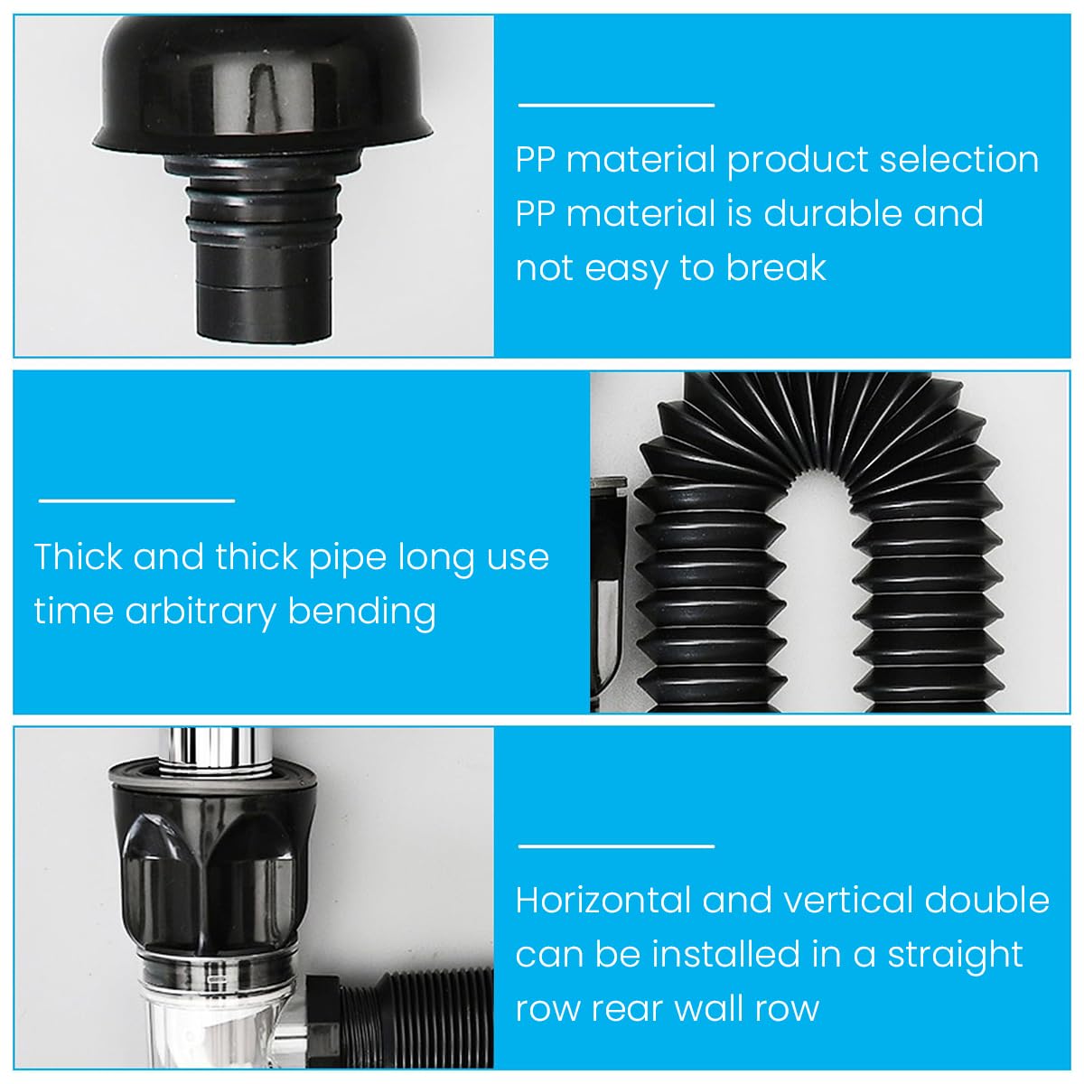 Sink Drain Kit with Flexible Expandable P-Trap Sink Drain Pipe Tube Anti-Odor Bathroom Sink Drain Pipe 3 in 1 Plumbing, Fits for 1-1/4'' & 1-1/2'' Drain Hole, For Kitchen Bathroom Sewer Drain