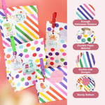 20Pcs Paper Gift Bags Candy Gift Bags Color Dots Strips Gift Bags with Stickers, Colorful Wooden Clips, Cute Tags, 10m Cotton Cord, Colorful Paper Gift Bag for Party Favor, Wedding Favor