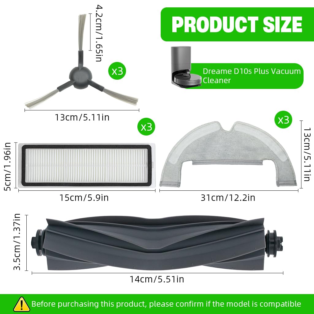 HASTHIP Compatible Accessories for Dreame D10s Plus Vacuum Cleaner with 10pcs Set | Includes Main Brush Side Brushes Mops and Filters