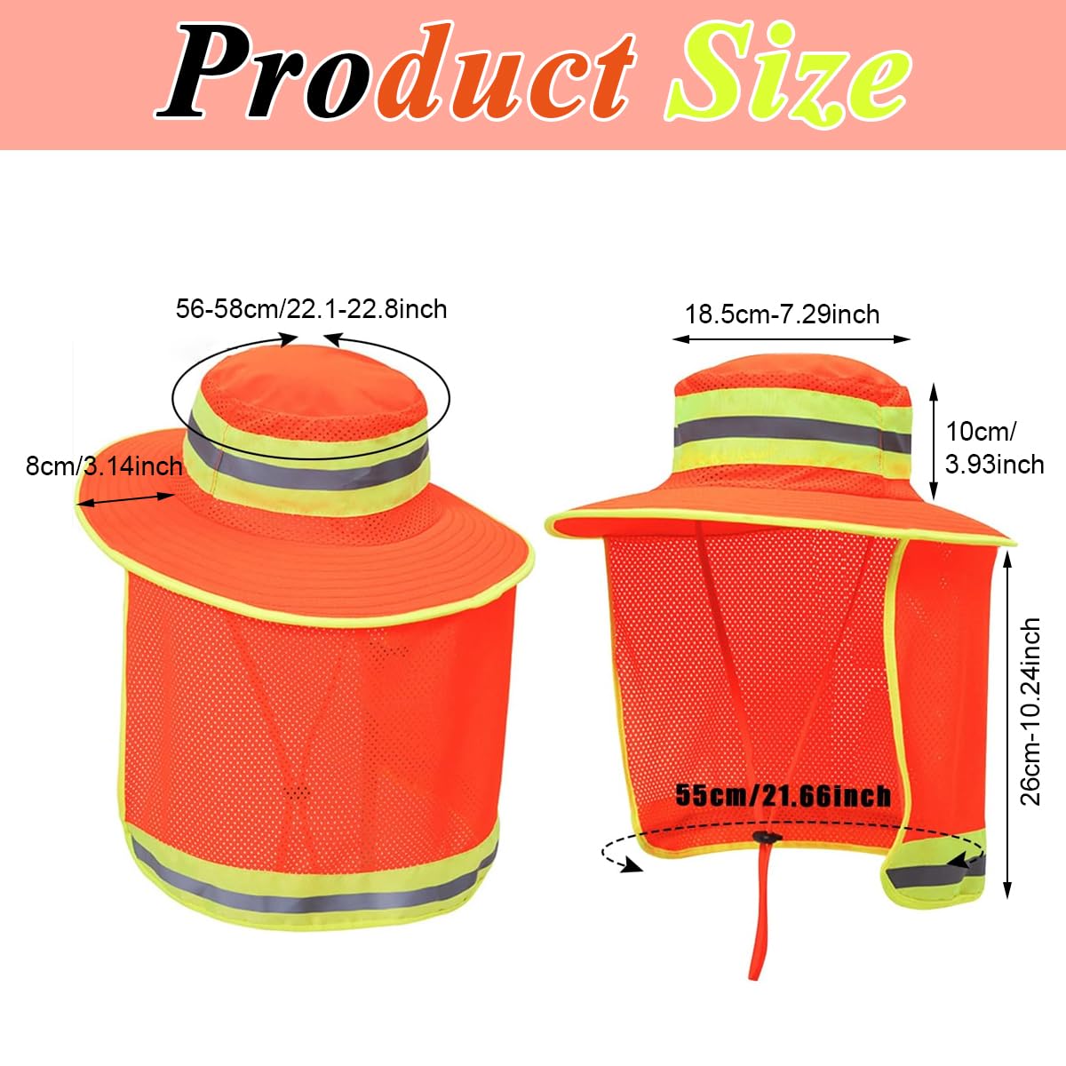 HASTHIP® High Visibility Safety Reflective Bucket Hat with UV Protection, Breathable Mesh Neck Flap, Adjustable Fit for Men & Women, Ideal for Night Work, Hiking, Fishing, Neon Color Design