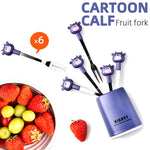 HASTHIP Food Fruit Forks for Kids with Cute Cow Handle 6pcs 4.65in Stainless Steel | Reusable Dessert Fork Set