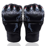 HASTHIP® Boxing Gloves Black Print MMA Gloves with Adjustable Wristband, Breathable Fingerless MMA Gloves for Boxing, Muay Thai and Sparring Sessions, Punching Gloves