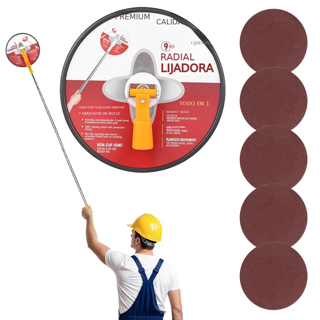 HASTHIP® Lijadora de Techo de 49 Pulgadas con Barra Larga de Acero Inoxidable y Disco Giratorio para Yeso, 5 Almohadillas Adhesivas de Pulido, Lijadora Manual para Pared y Techo