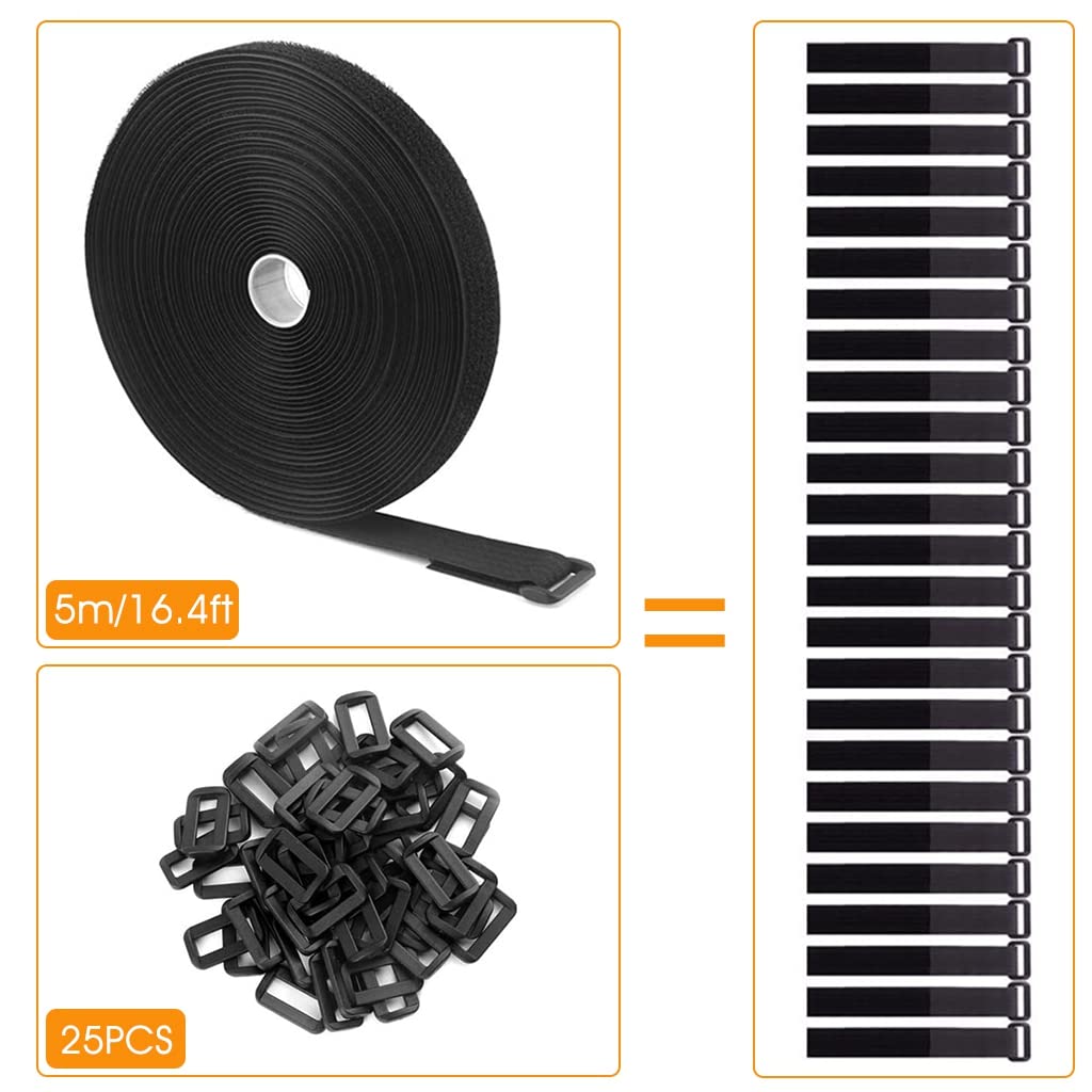HASTHIP Cable Organiser Ties for Home and Office Use featuring 5m Roll and 25 Buckles | Adjustable Nylon Hook and Loop Strap