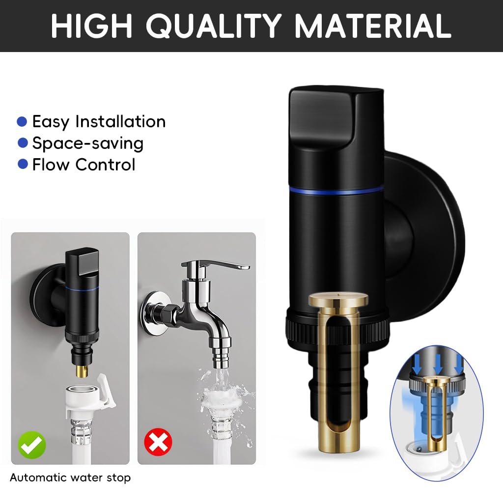 HASTHIP Washing Machine Tap for Home with Space Saving Design and 1/2 in Universal Metal Faucet | Black