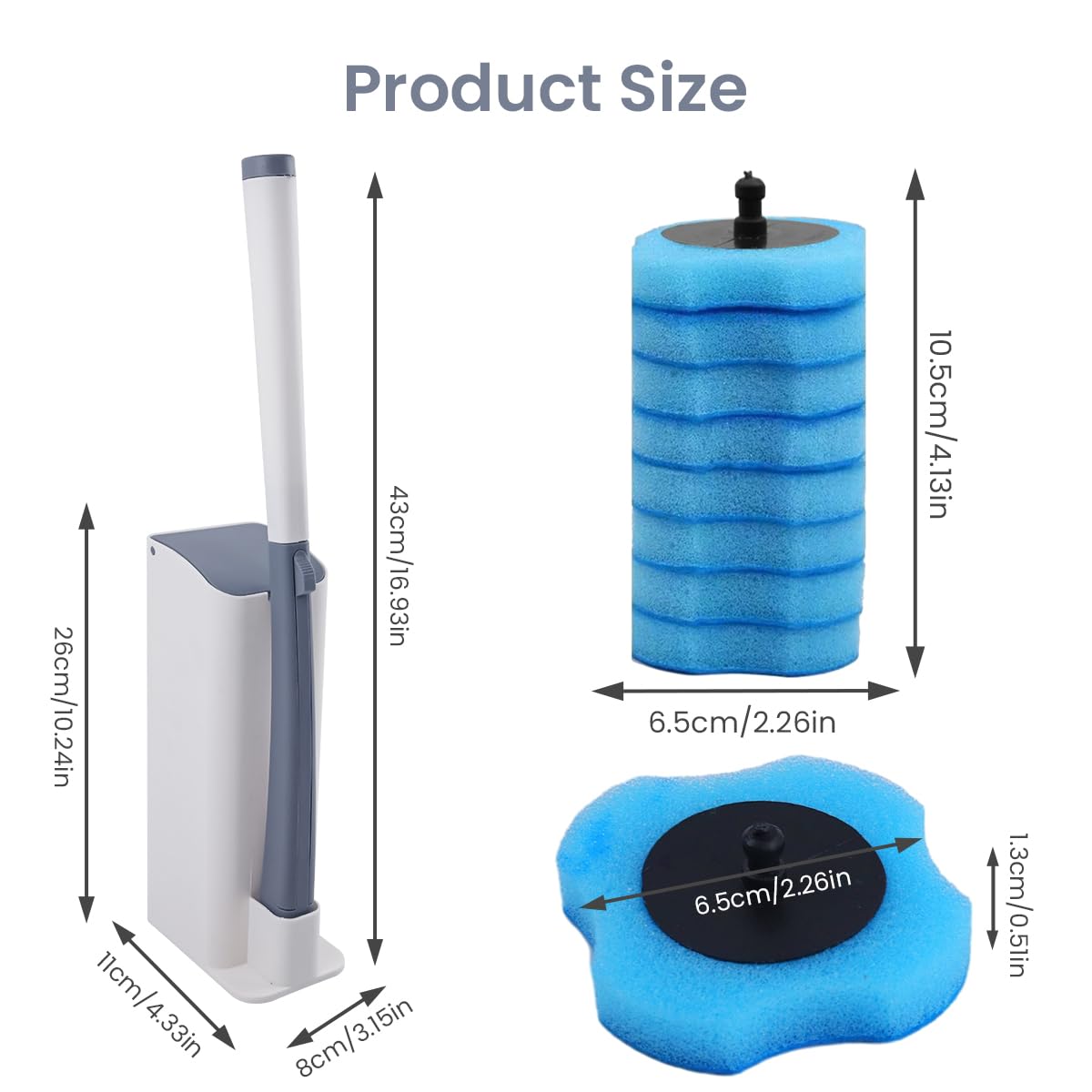 HASTHIP Toilet Cleaner Brush Set with 17.7 in Ergonomic Handle and 16 Disposable Sponge Heads | Includes Holder for Hygienic Bathroom Cleaning