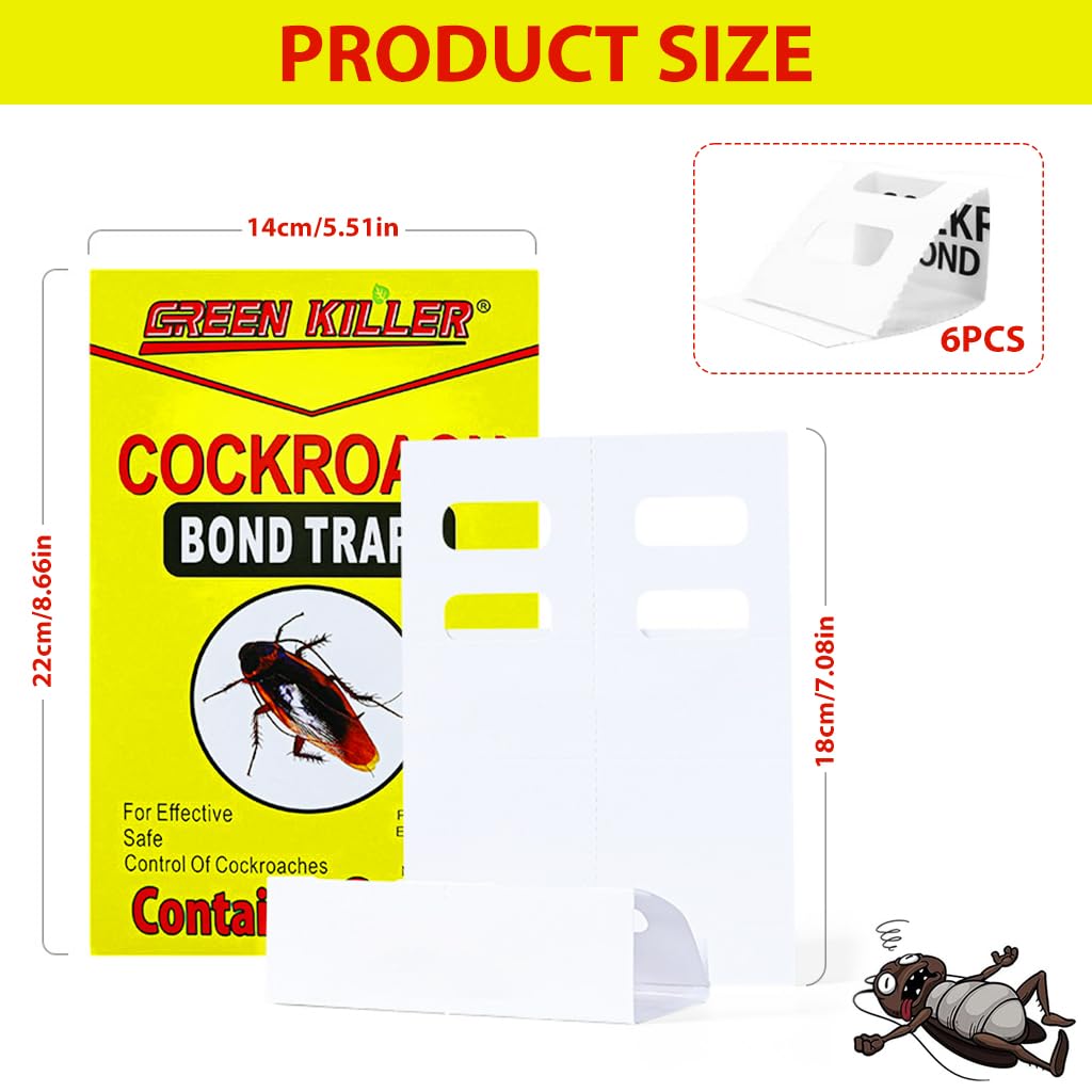 HASTHIP Glue Trap for Cockroaches with Ultra Strong Pre-glued Adhesive, 6 Count | Child and Pet Friendly Fold-up Design