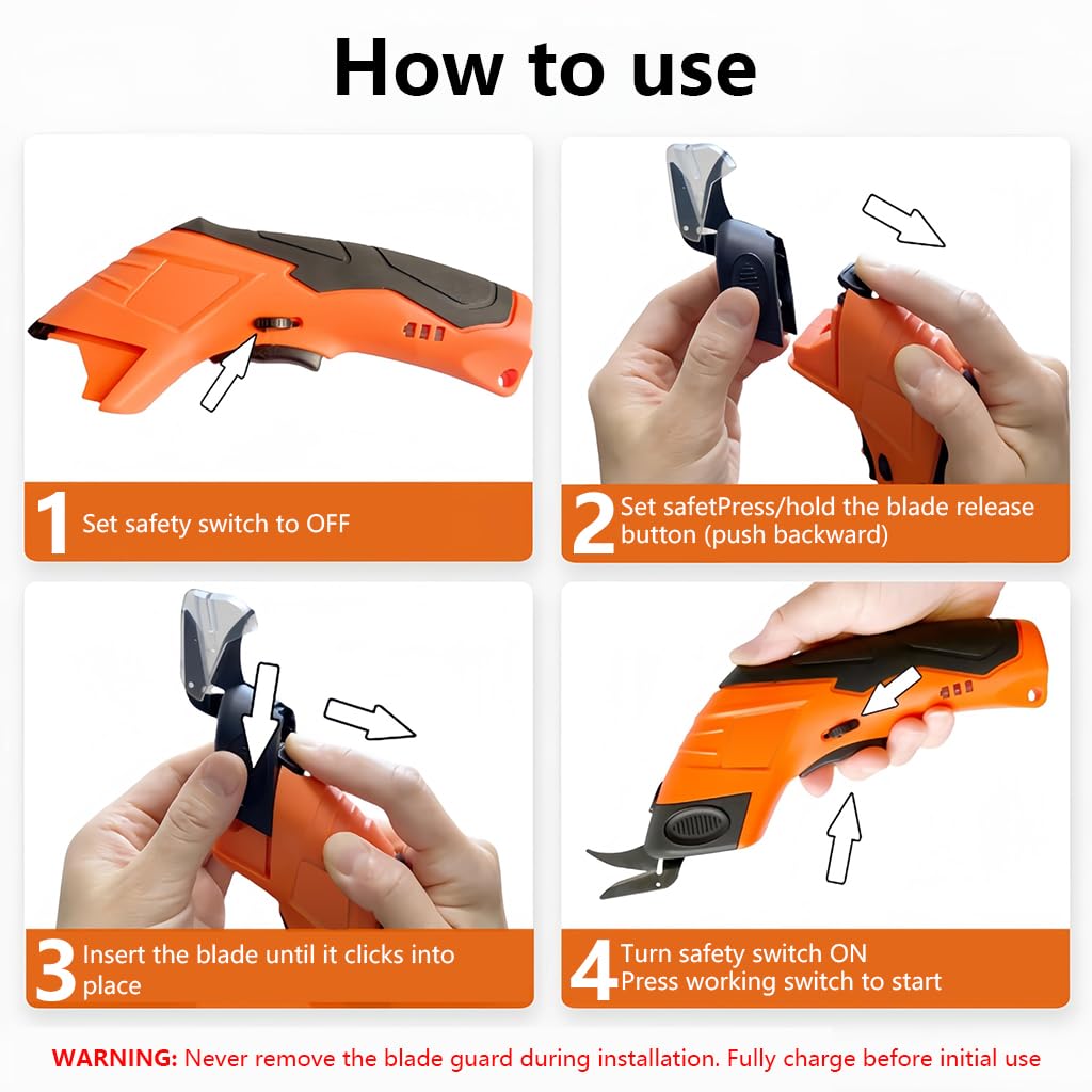 Serplex® 3.6V Cordless Electric Scissors with Safe Lock, Cardboard Cutter Electric Fabric Scissors with Tungsten Steel Blades, 2000mAh Rechargeable Fabric Cutter for Crafts Leather Carboard Plastic