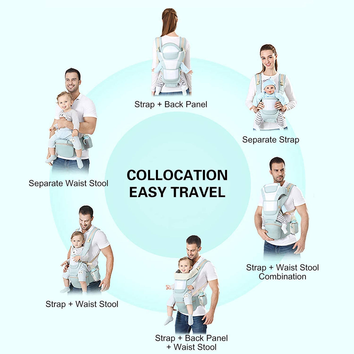 HASTHIP® 6-in-1 Baby Carrier with Lumbar Support 360 All-Position Baby Wrap Carrier Front and Back