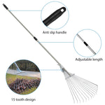 HASTHIP Retractable Garden Leaf Rake for Lawn and Yard featuring 77–165cm Handle & 15 Tines