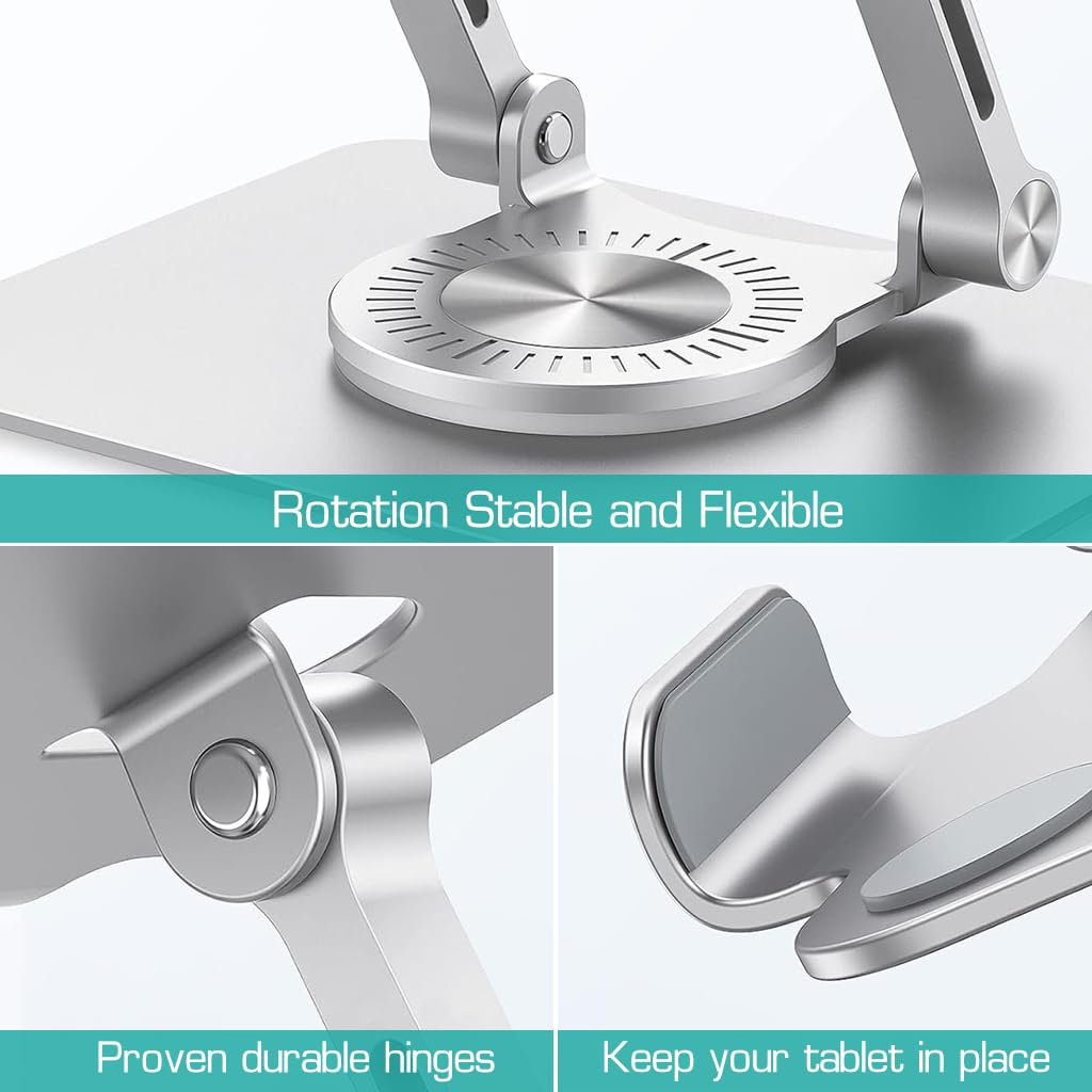 HASTHIP® Tablet Stand, Metal Stand Foldable, Adjustable Universal 360-degree Rotatable Metal Tablet Holder, Phone Stand Compatible for iPad/iPhone/iPad Pro or Other 4.7~12.9 Inch-Screen Devices
