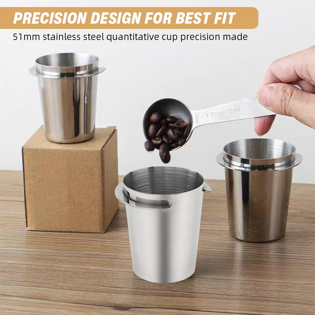 HASTHIP® 51mm Coffee Dosing Cup Stainless Steel Portafilter Cup No Spill Wide Mouth Coffee Powder Compatible with Espresso Machine Precision Barista Tool 120ml Capacity