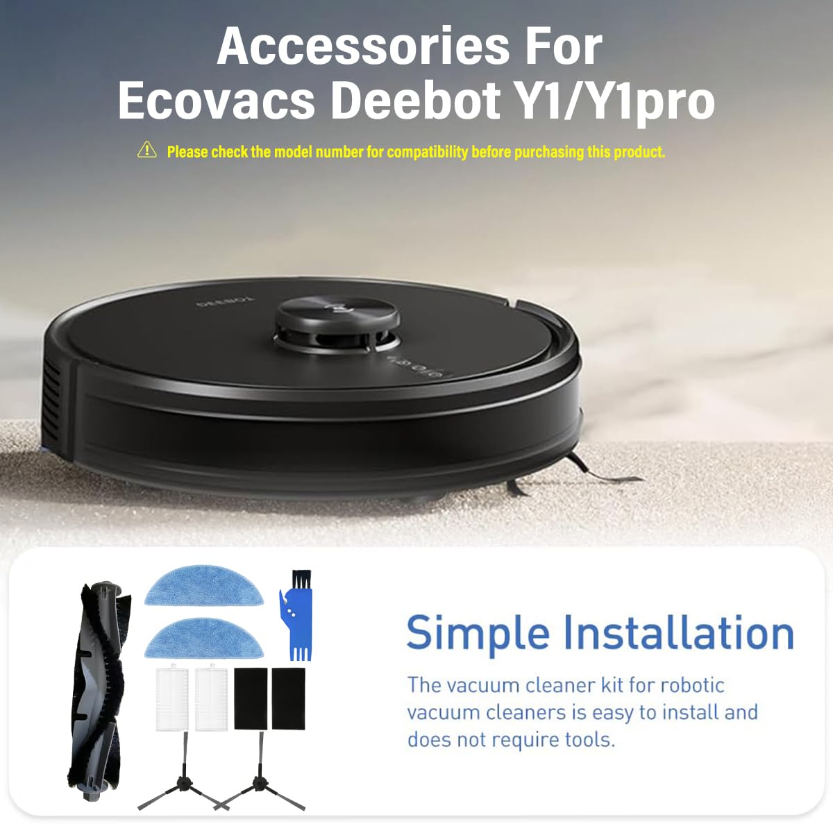 HASTHIP Replacement Accessories for Ecovacs Deebot Y1 Y1 Pro with 8Pcs Kit | Complete Vacuum Maintenance Set