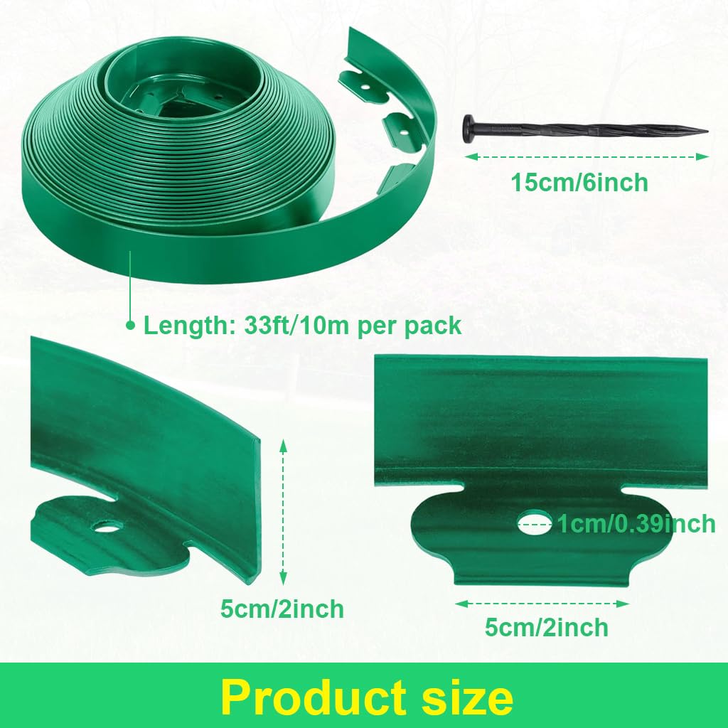 HASTHIP Garden Edging Border for Flower Beds with 32.8ft Length and 30 Nails | UV-Resistant Green Trim