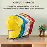 HASTHIP Hat Organizer for Desk and Shelf Display with 10 Slots and Wooden Base | 26.5x10x10cm Metal Wire Cap Holder