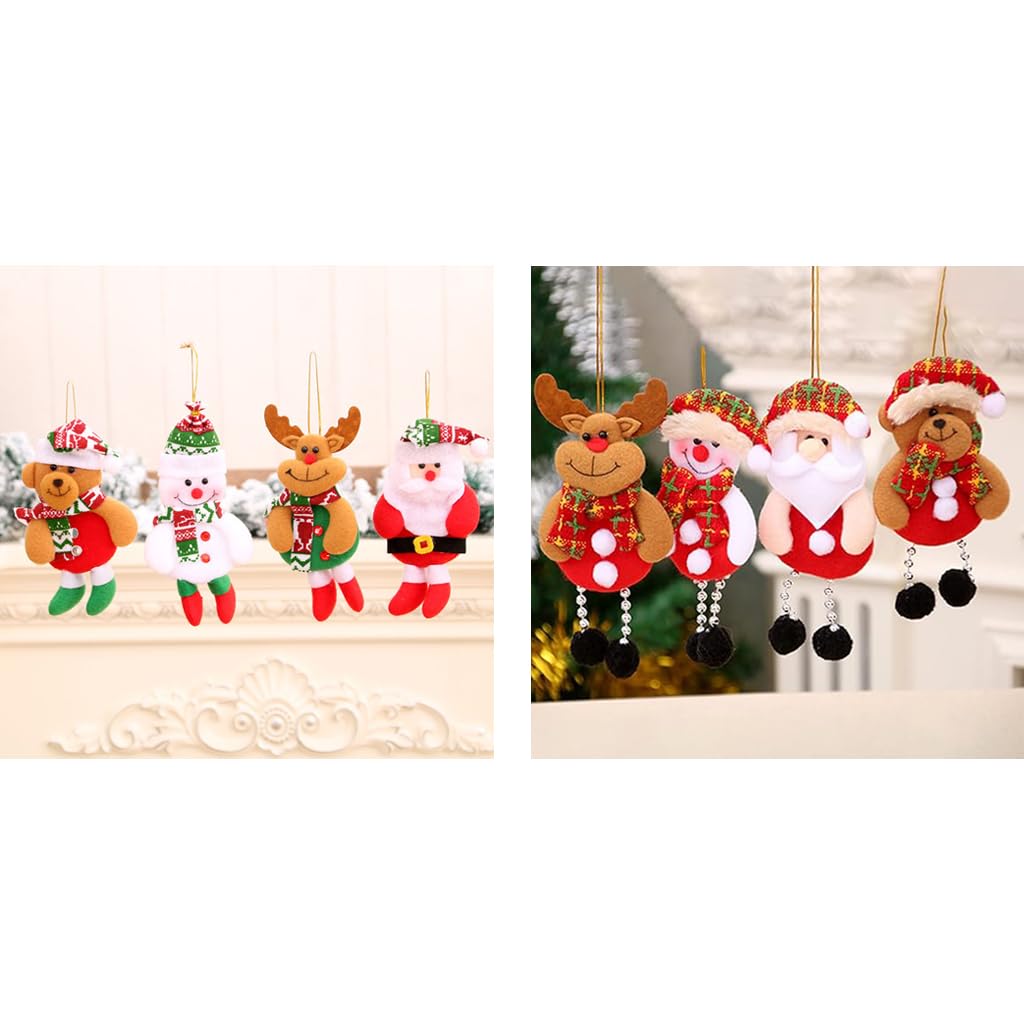 HASTHIP Christmas Tree Decorations 4Pcs Set with Santa Snowman Reindeer Bear | 17x8cm Cotton Ornaments for Home and DIY Crafts