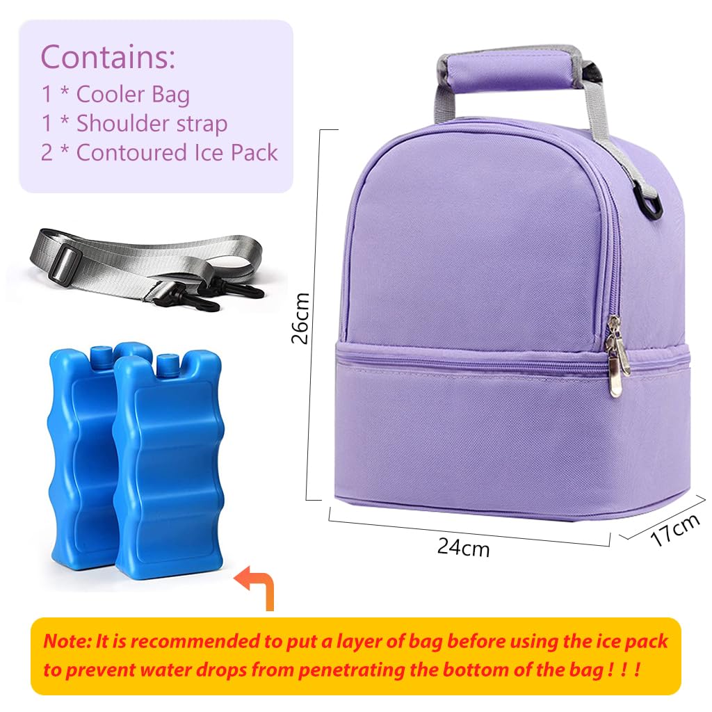 HASTHIP® Bolsa Enfriadora de Leche Materna con Paquete de Hielo,Bolsa Térmica Doble Capa Impermeable para Biberones,Fiambrera Portátil Mochila para Mamá,Apta 6 Botellas - Púrpura