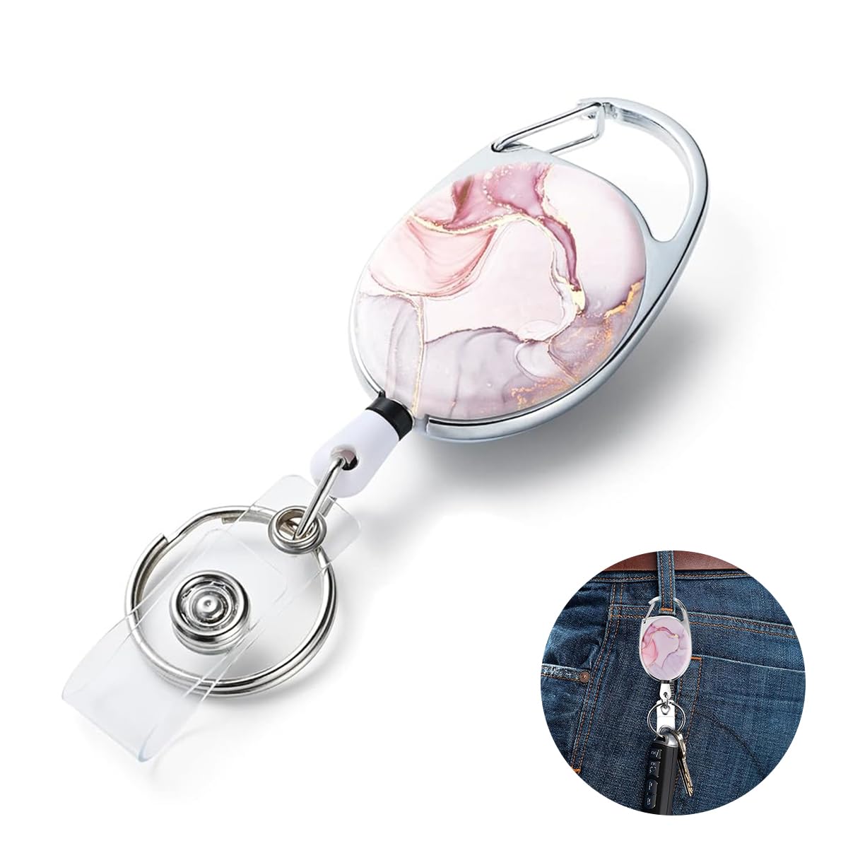 HASTHIP Women's Retractable Keychain with 24.4 in Nylon Reel featuring Quick Release Buckle | ID Badge Holder for Office and School