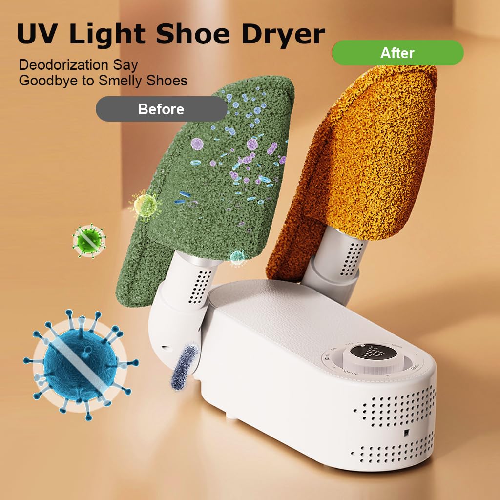 HASTHIP® Electric Shoe Dryer- Folding Boot Dryer for Work Boots, Shoe Dryer and Deodorizer, Smart 4-Timer Control, Safe 48°C Heat, Quick Drying 360° Air Circulation Shoe Dryer for Shoes, Boots, Gloves