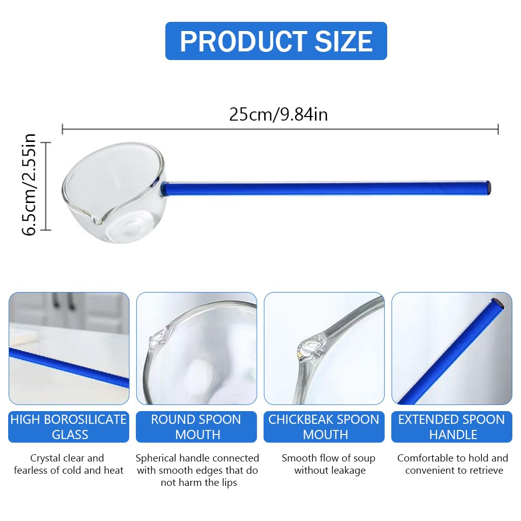 HASTHIP® Glass Oil Spoon Kitchen Glass Spoon Heat ResistantHigh Borosilicate Glass Spoon Soup Spoon Multipurpose 9.6 Inches Long Handle Kitchen Spoon
