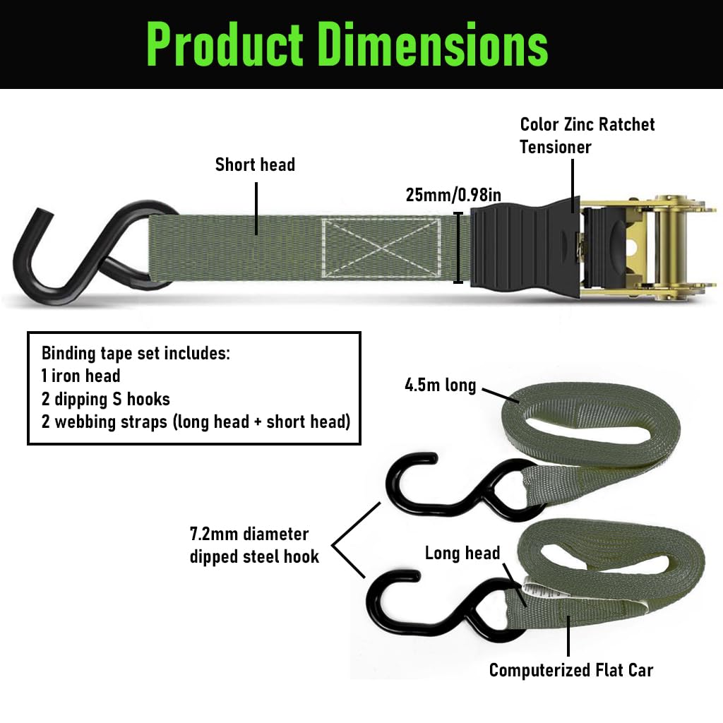 HASTHIP Ratchet Tie Down Straps for Cargo and Trucks with Rubber Handles and 4.5m Length | 1763lbs Load Capacity