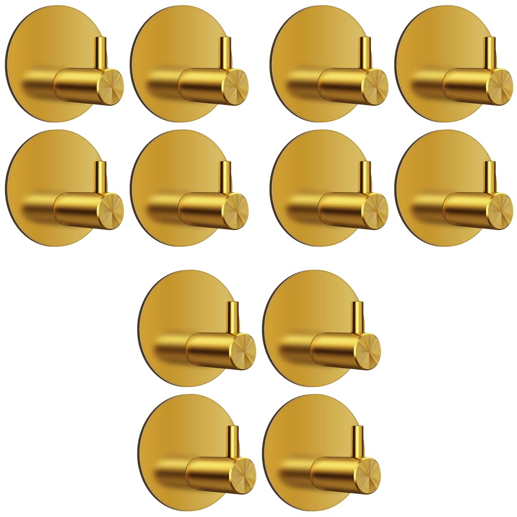 HASTHIP Self Adhesive Wall Hooks for Bathroom and Kitchen featuring 304 Stainless Steel | 12PCS Rustproof Waterproof Design
