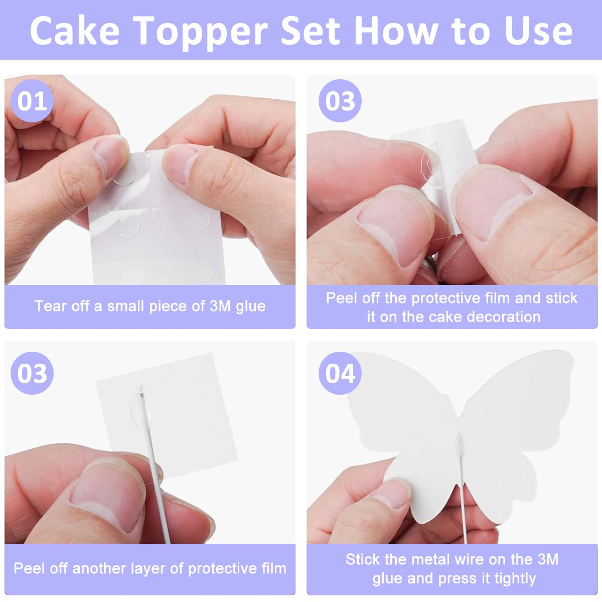 HASTHIP Butterfly Cake Toppers for Birthday Decoration with 60PCS Set and Dual Pink Purple Design | Includes 1 Acrylic and 1 Iron Happy Birthday Topper