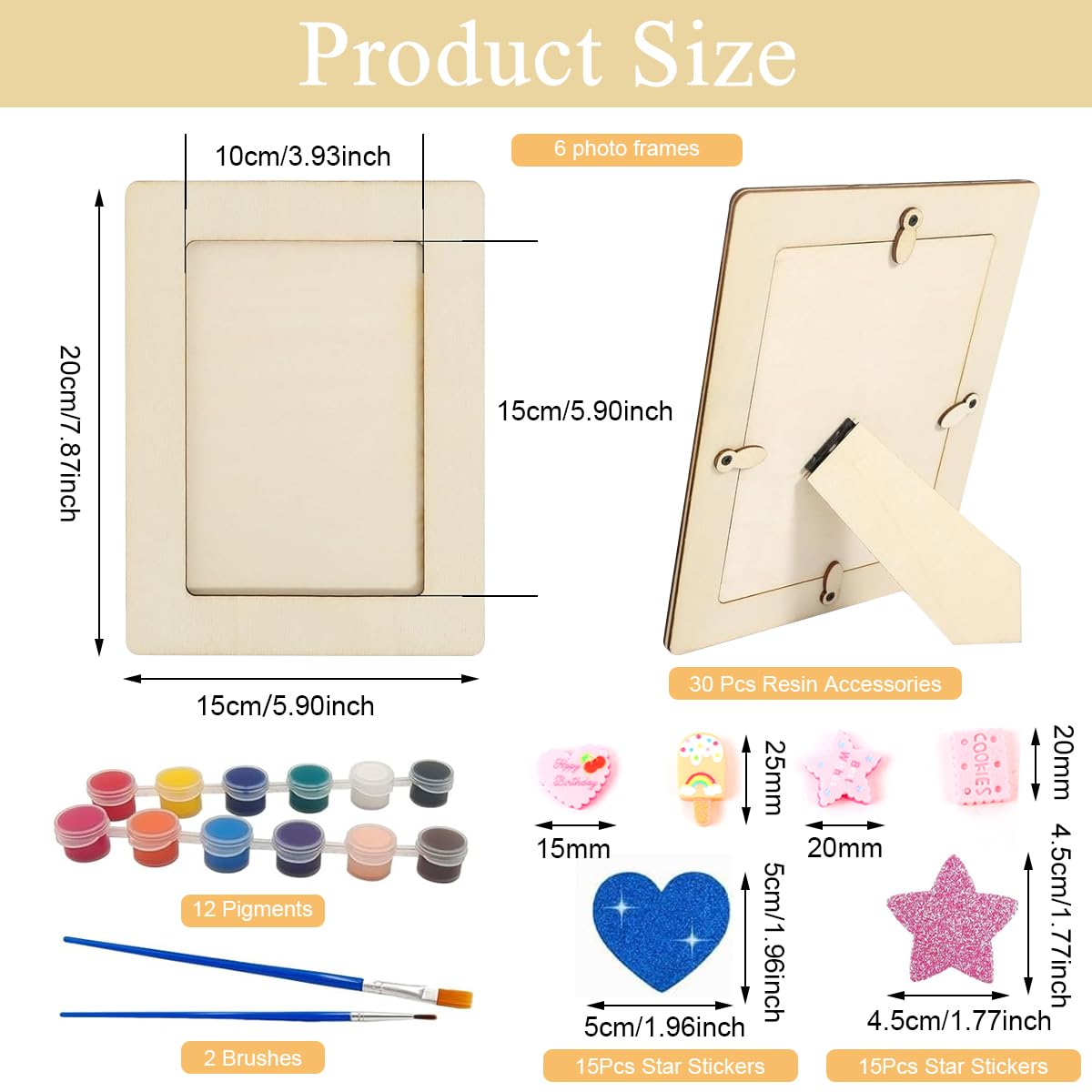 HASTHIP Wooden Photo Frame Kit for DIY Crafts with 6 Frames and 30 3D Decals | Eco Wood