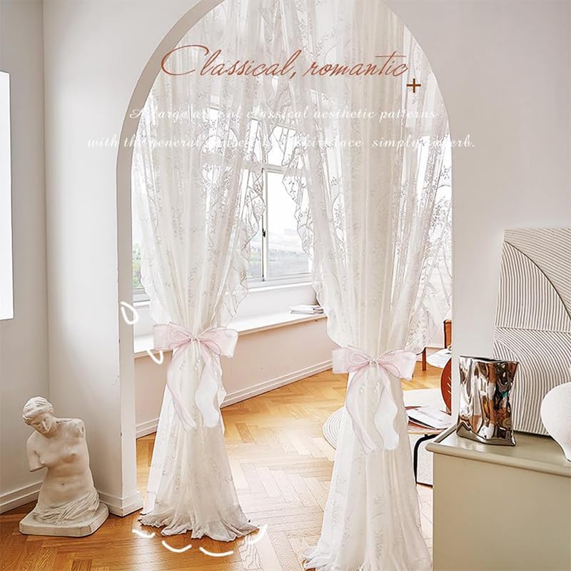 HASTHIP Curtain Tiebacks for Bedrooms with Pink Bows Pearls and Lace | 2 Pcs 31.5 in Set