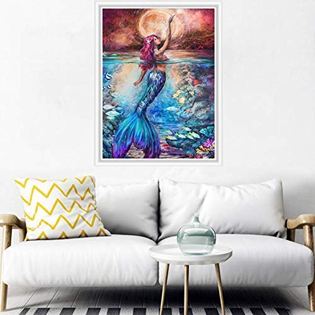 HASTHIP DIY 5D Full Drill Diamond Painting, Rhinestone Pasted Cross Stitch Blue Owl Pattern for Home Wall Decoration (Mermaid)