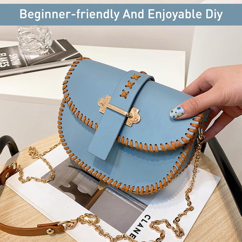 HASTHIP DIY Leather Shoulder Bag Kit for Beginners with Pre Cut Pieces and Metal Chain | Blue Handmade Purse Making Set