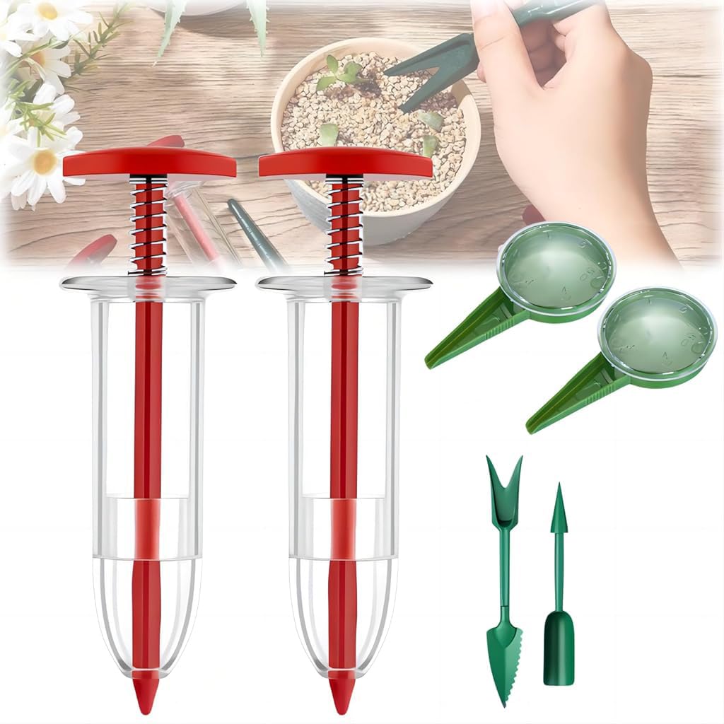 HASTHIP Sowing Seeds Dispenser Set for Gardening with 12 Holes Spacer & Ergonomic Handle | Adjustable Plastic Planter Tool