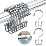 Bathroom Curtain Hooks,Stainless Steel Hook for Curtains,Rust-Resistant Metal Double Hooks Curtain Rings,Rolling Shower Curtain Hooks for Bathroom Shower Curtain Rods Curtains, Set of 10