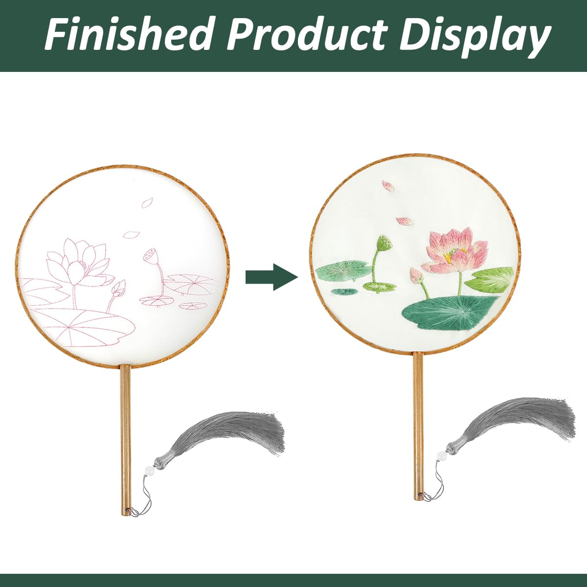 HASTHIP DIY Hand Fan Material Art Kit for Creative Embroidery with Wooden Handle and Tassel | Ideal Mother’s Day Gift
